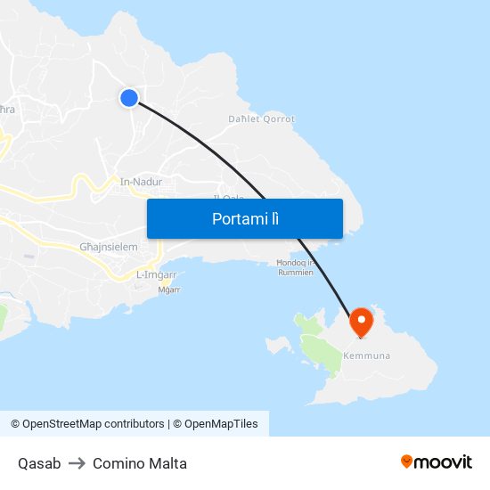 Qasab to Comino Malta map