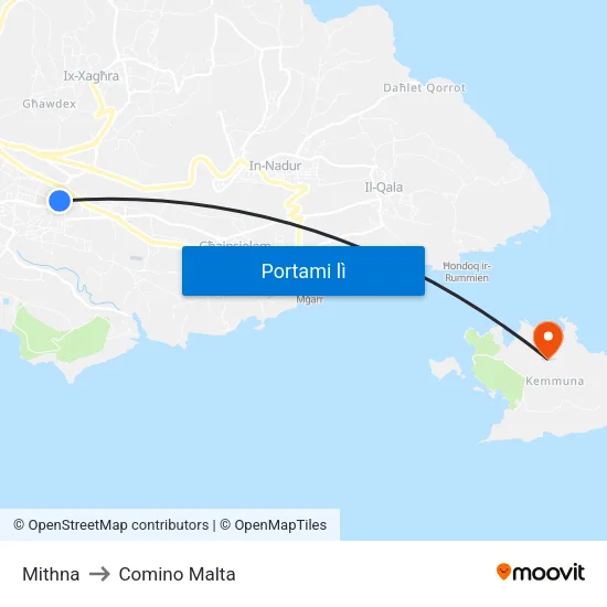 Mithna to Comino Malta map
