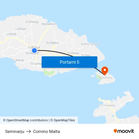 Seminarju to Comino Malta map
