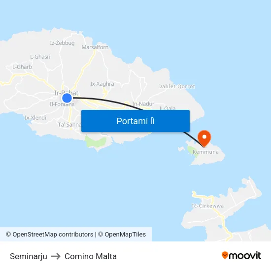 Seminarju to Comino Malta map