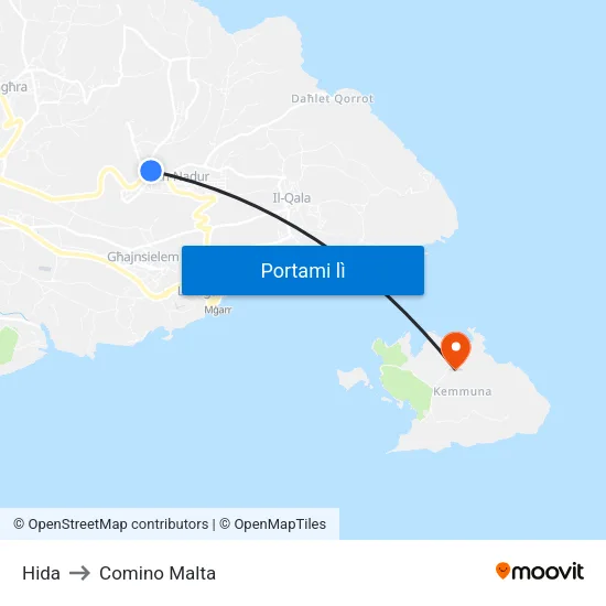 Hida to Comino Malta map