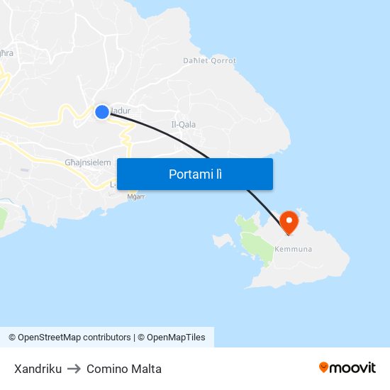 Xandriku to Comino Malta map