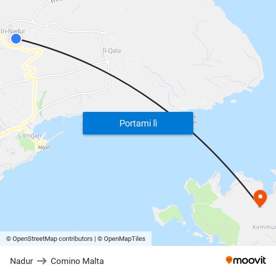 Nadur to Comino Malta map