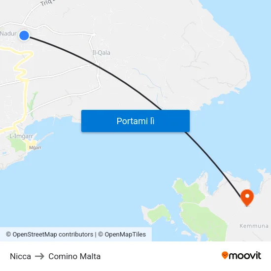 Nicca to Comino Malta map