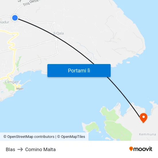 Blas to Comino Malta map