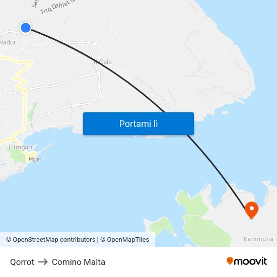 Qorrot to Comino Malta map