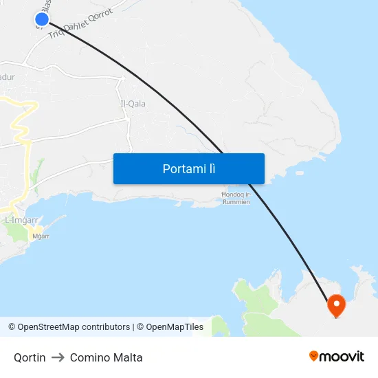 Qortin to Comino Malta map