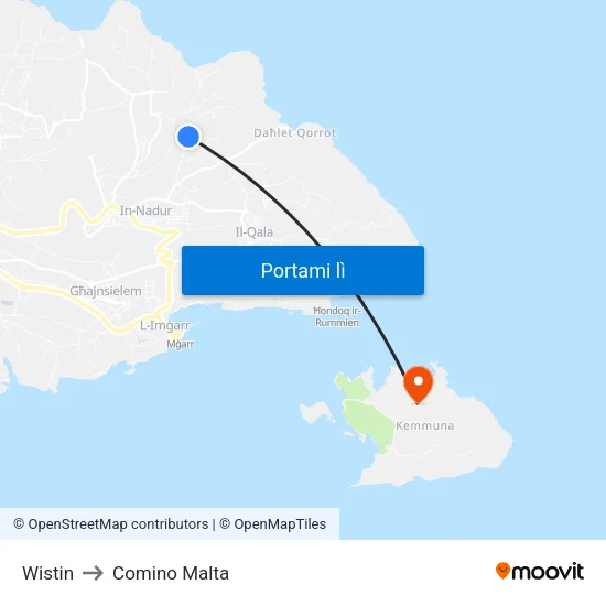 Wistin to Comino Malta map