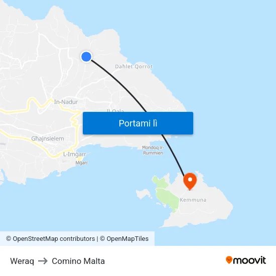 Weraq to Comino Malta map