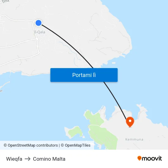 Wieqfa to Comino Malta map