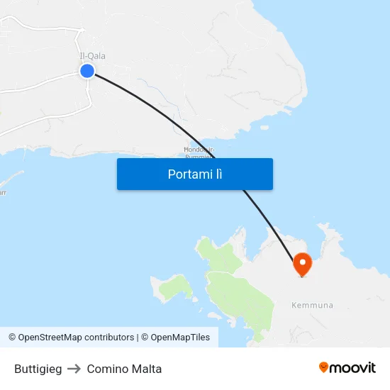 Buttigieg to Comino Malta map