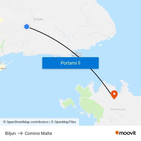 Biljun to Comino Malta map