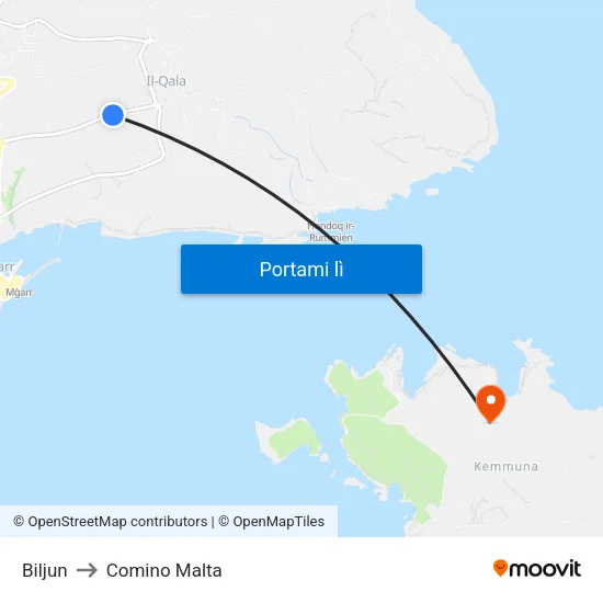 Biljun to Comino Malta map