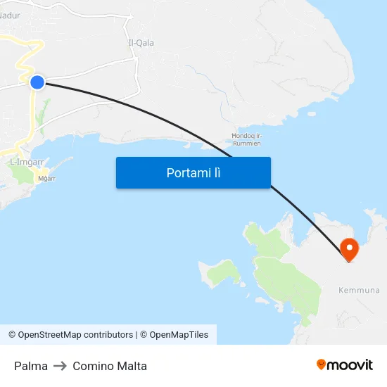 Palma to Comino Malta map