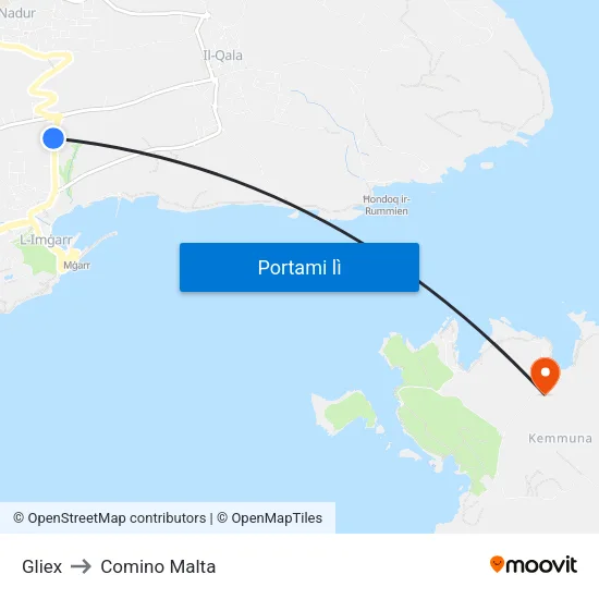 Gliex to Comino Malta map