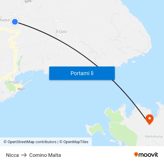 Nicca to Comino Malta map