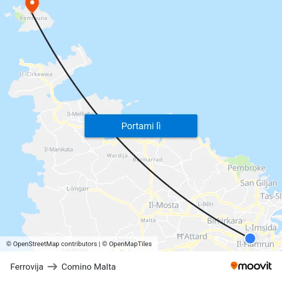 Ferrovija to Comino Malta map