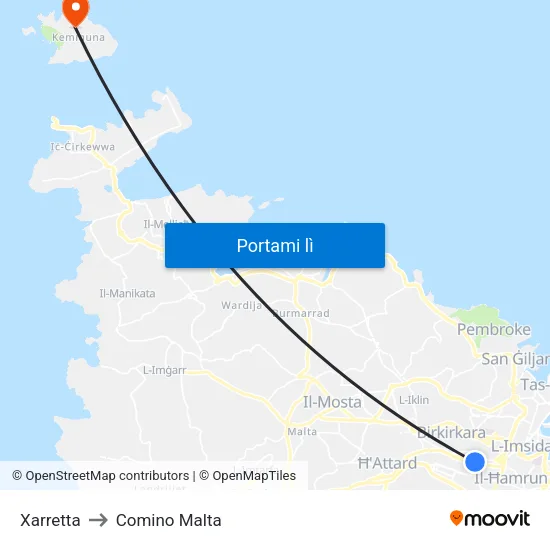 Xarretta to Comino Malta map