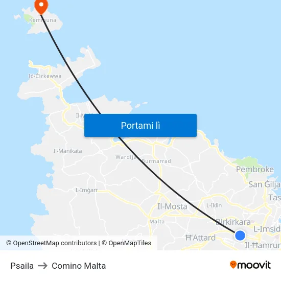 Psaila to Comino Malta map