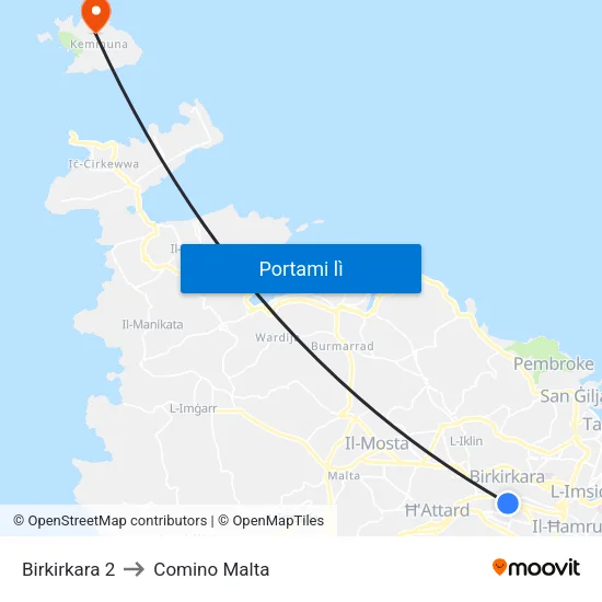 Birkirkara 2 to Comino Malta map