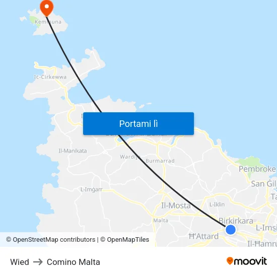 Wied to Comino Malta map