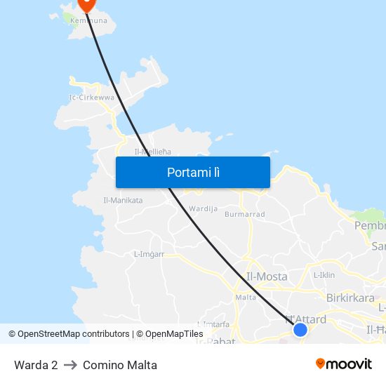 Warda 2 to Comino Malta map