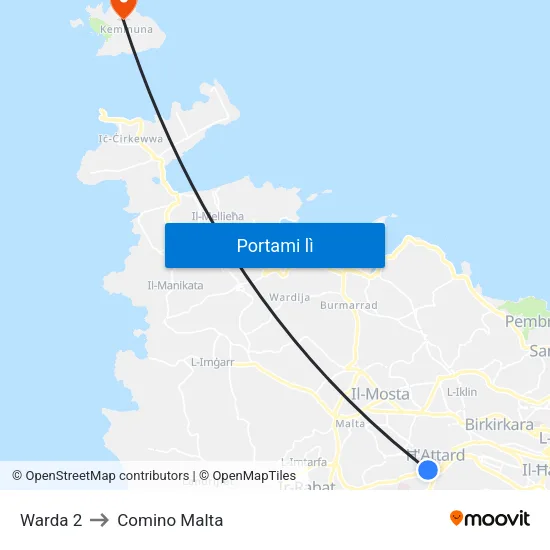 Warda 2 to Comino Malta map