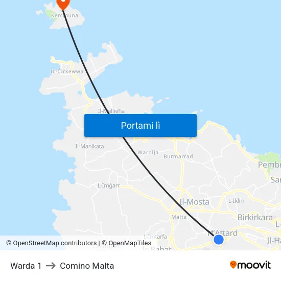 Warda 1 to Comino Malta map