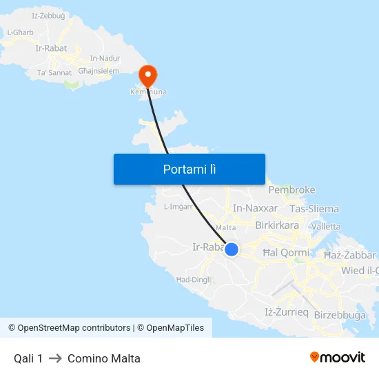 Qali 1 to Comino Malta map