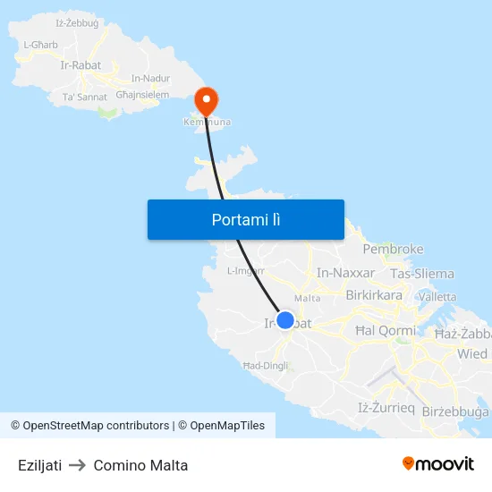 Eziljati to Comino Malta map