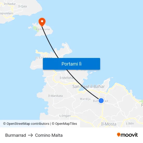Burmarrad to Comino Malta map