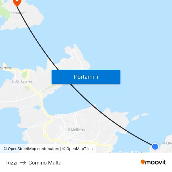 Rizzi to Comino Malta map