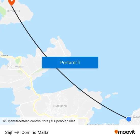 Sajf to Comino Malta map
