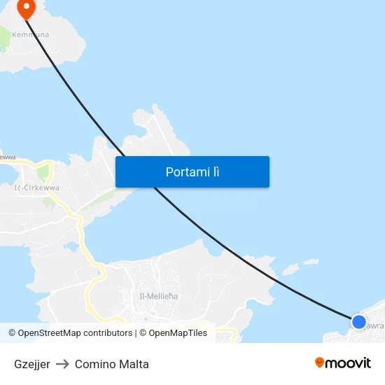 Gzejjer to Comino Malta map