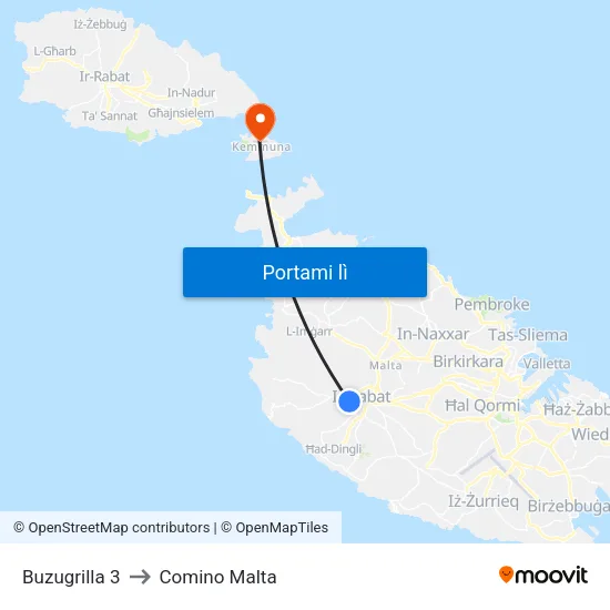 Buzugrilla 3 to Comino Malta map