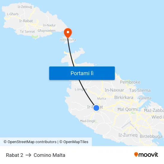 Rabat 2 to Comino Malta map