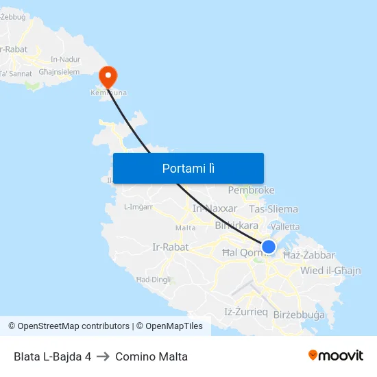 Blata L-Bajda 4 to Comino Malta map