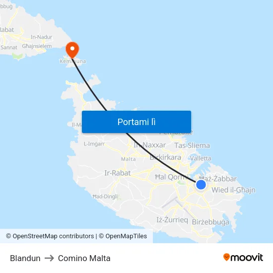 Blandun to Comino Malta map