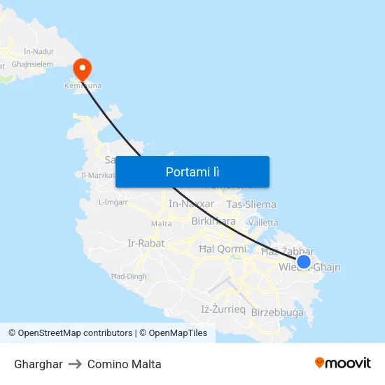 Gharghar to Comino Malta map
