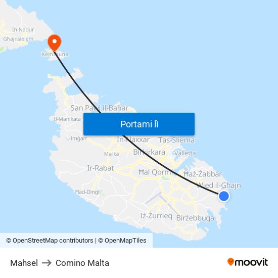 Mahsel to Comino Malta map