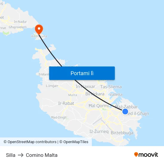 Silla to Comino Malta map