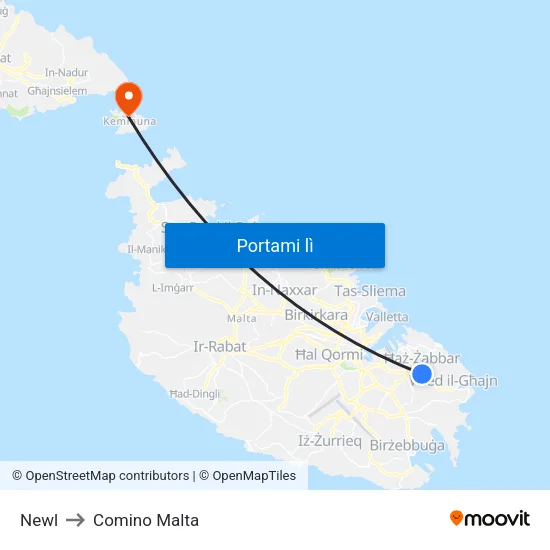 Newl to Comino Malta map