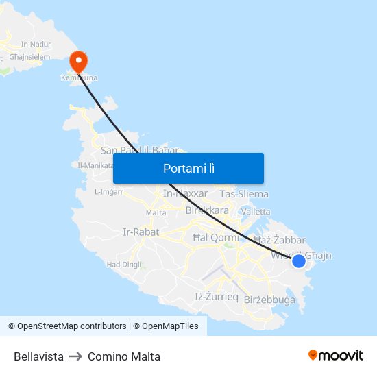 Bellavista to Comino Malta map