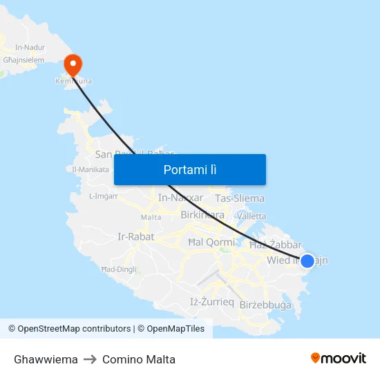 Ghawwiema to Comino Malta map