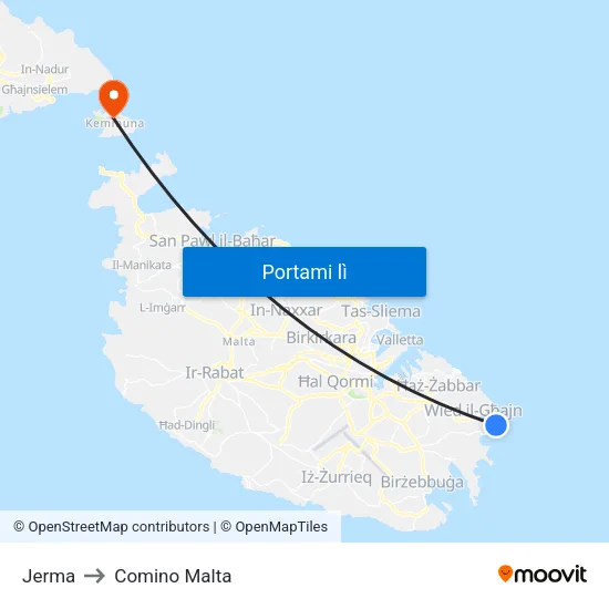 Jerma to Comino Malta map