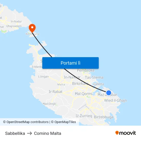 Sabbellika to Comino Malta map
