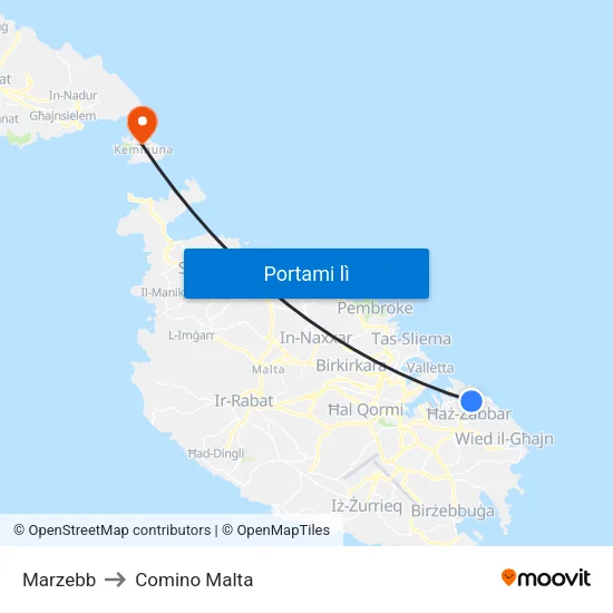 Marzebb to Comino Malta map