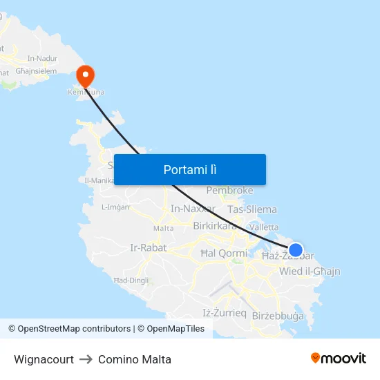 Wignacourt to Comino Malta map