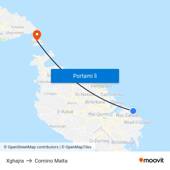 Xghajra to Comino Malta map