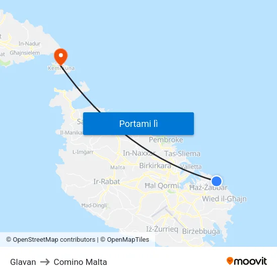 Glavan to Comino Malta map